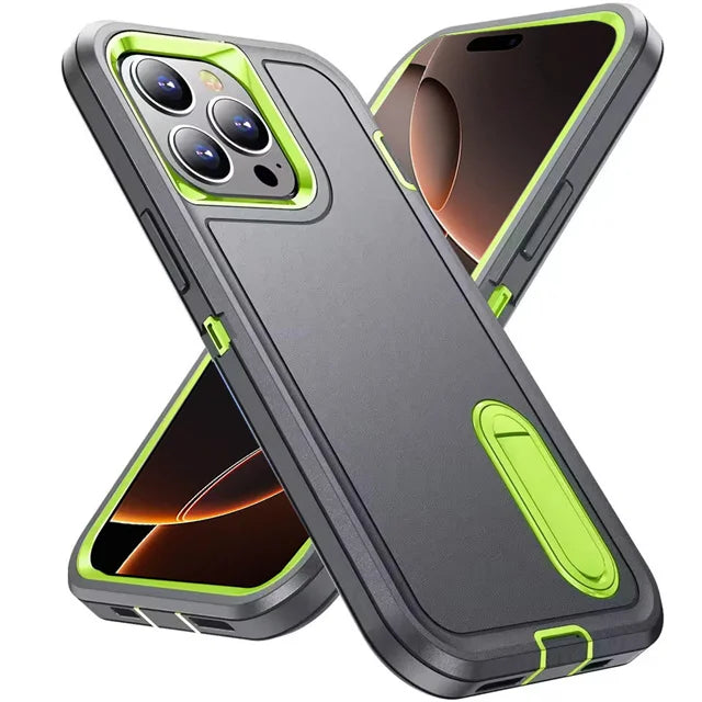 3-in-1 Hybrid Military-Grade Anti-Shock Case with Hard PC Holder for iPhone 16 Series