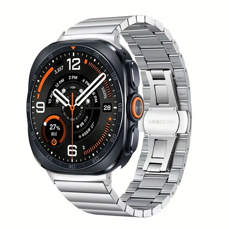 Polished Stainless Steel Bracelet with Dual-Sided Butterfly Clasp for Samsung Galaxy Watch 9