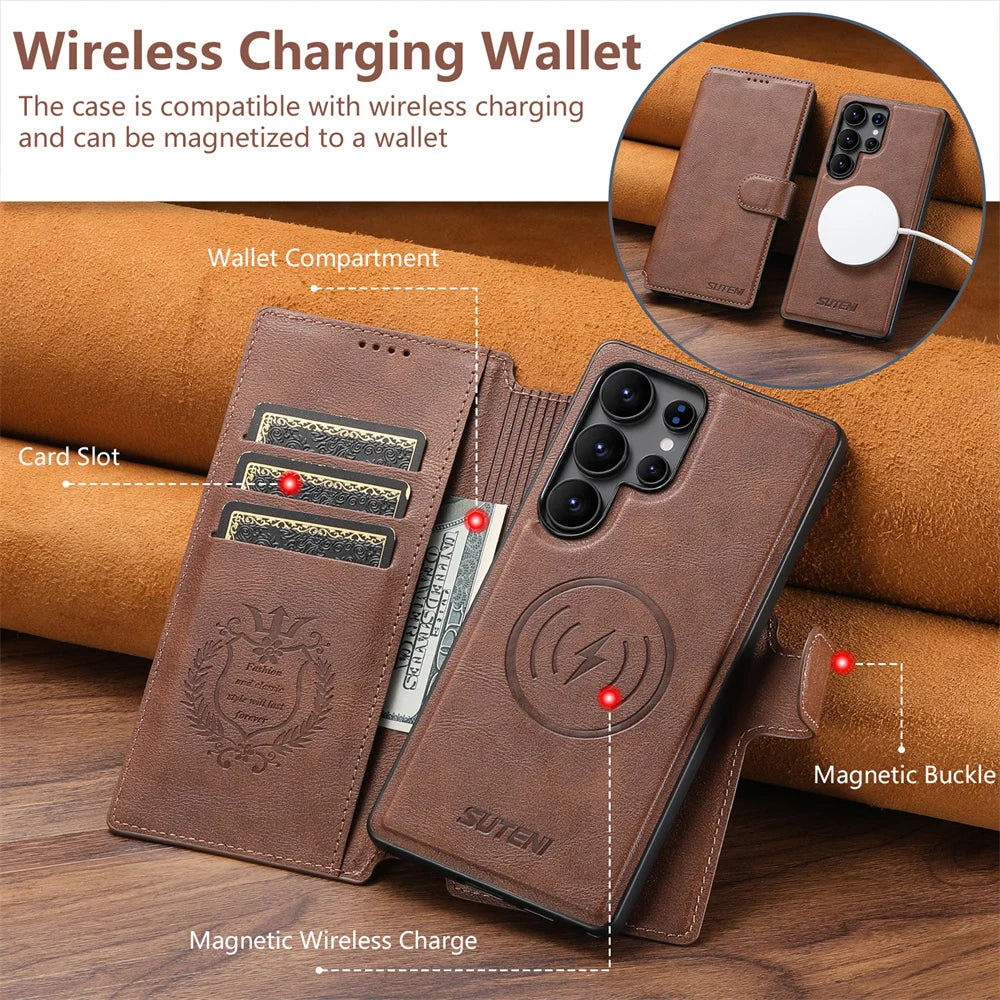 Detachable Magnetic Leather Wallet Case for Samsung Galaxy S25 Ultra