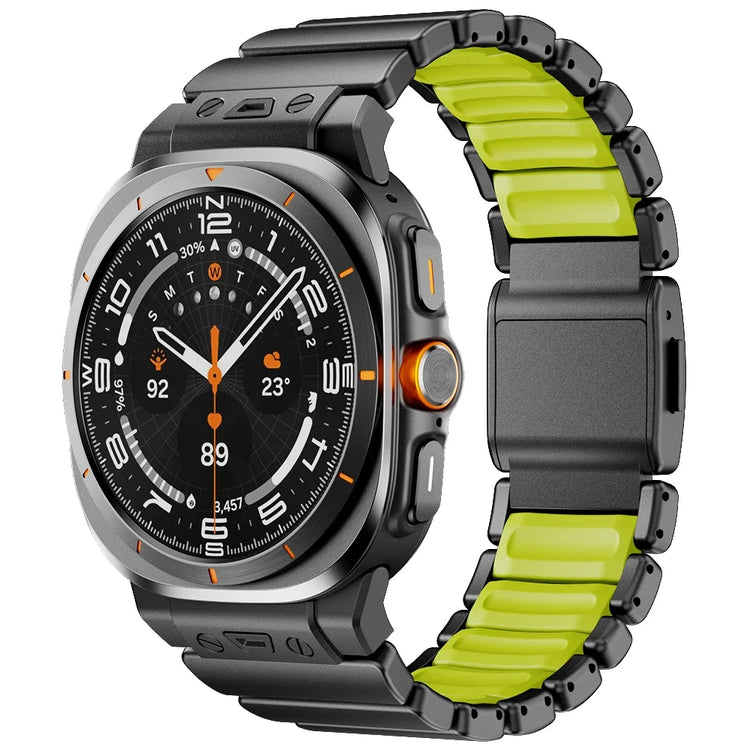 Stainless Steel Silicone Magnetic Snap Band with One-Hand Attachment for Samsung Galaxy Watch Ultra 2