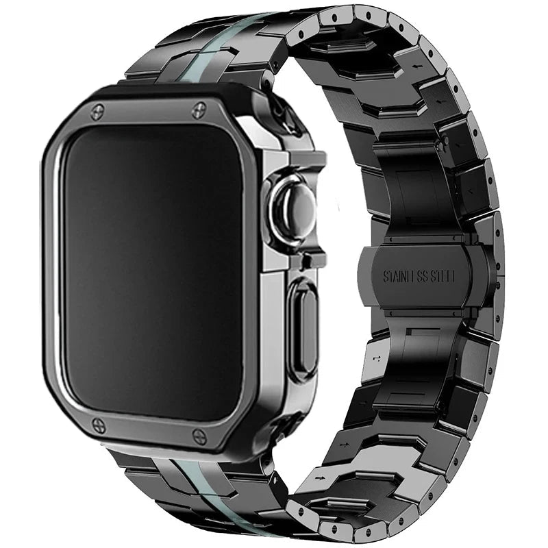 Stainless Steel Link Strap + TPU Case Combo for Apple Watch