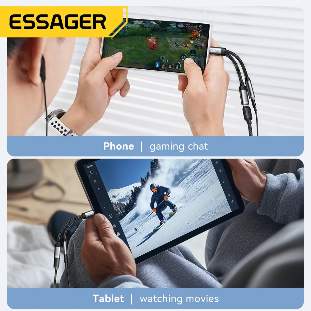Essager 2-in-1 USB-C to 3.5mm AUX Cable