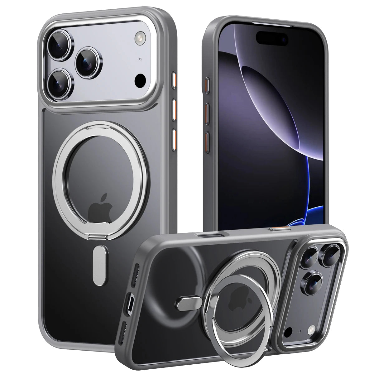 MagSafe Compatible Transparent Case with 360° Kickstand for iPhone 17 Series
