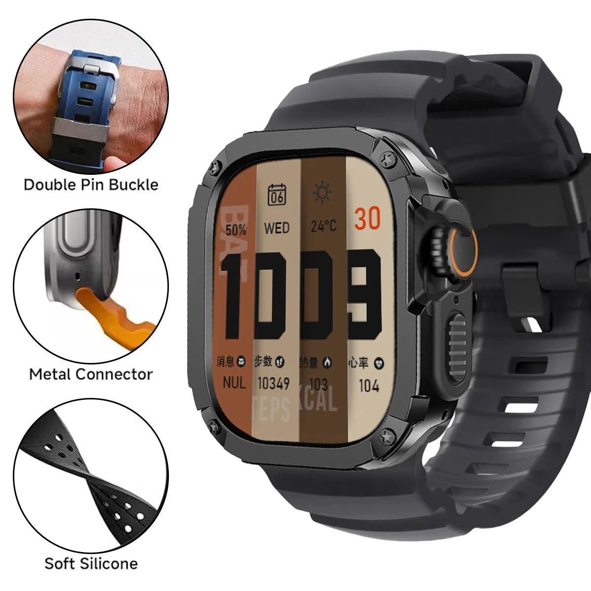 Sport Silicone Band with TPU+PC Bumper Case for Apple Watch