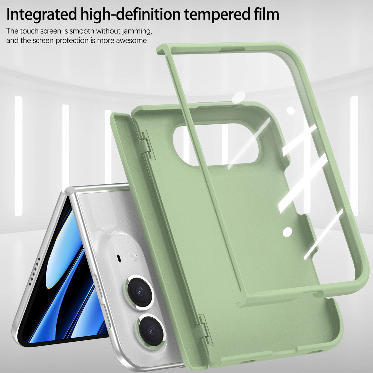 Full-Body Case with Hinge Protection and Built-In Tempered Glass Film for iPhone Duo