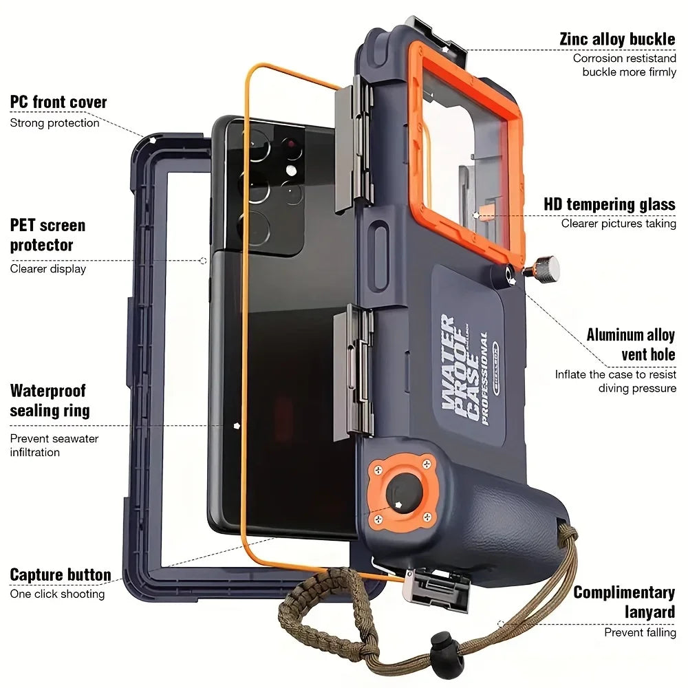 Waterproof Phone Case with Lanyard for Diving up to 15m
