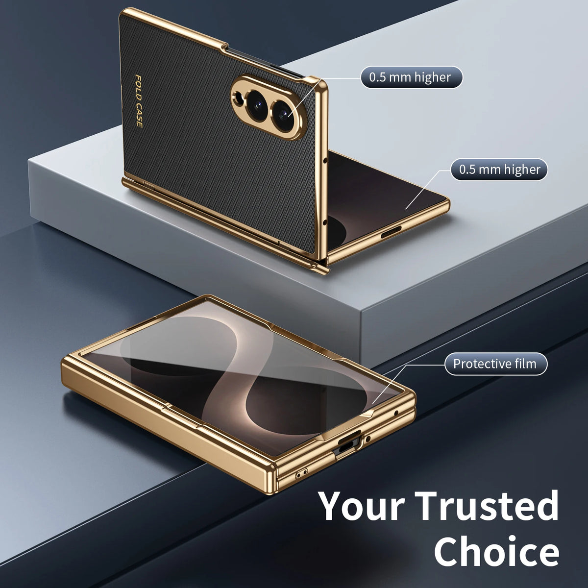 Synthetic Leather Hinge Protection Case with Tempered Glass Screen Protector for Samsung Galaxy Z Fold 8