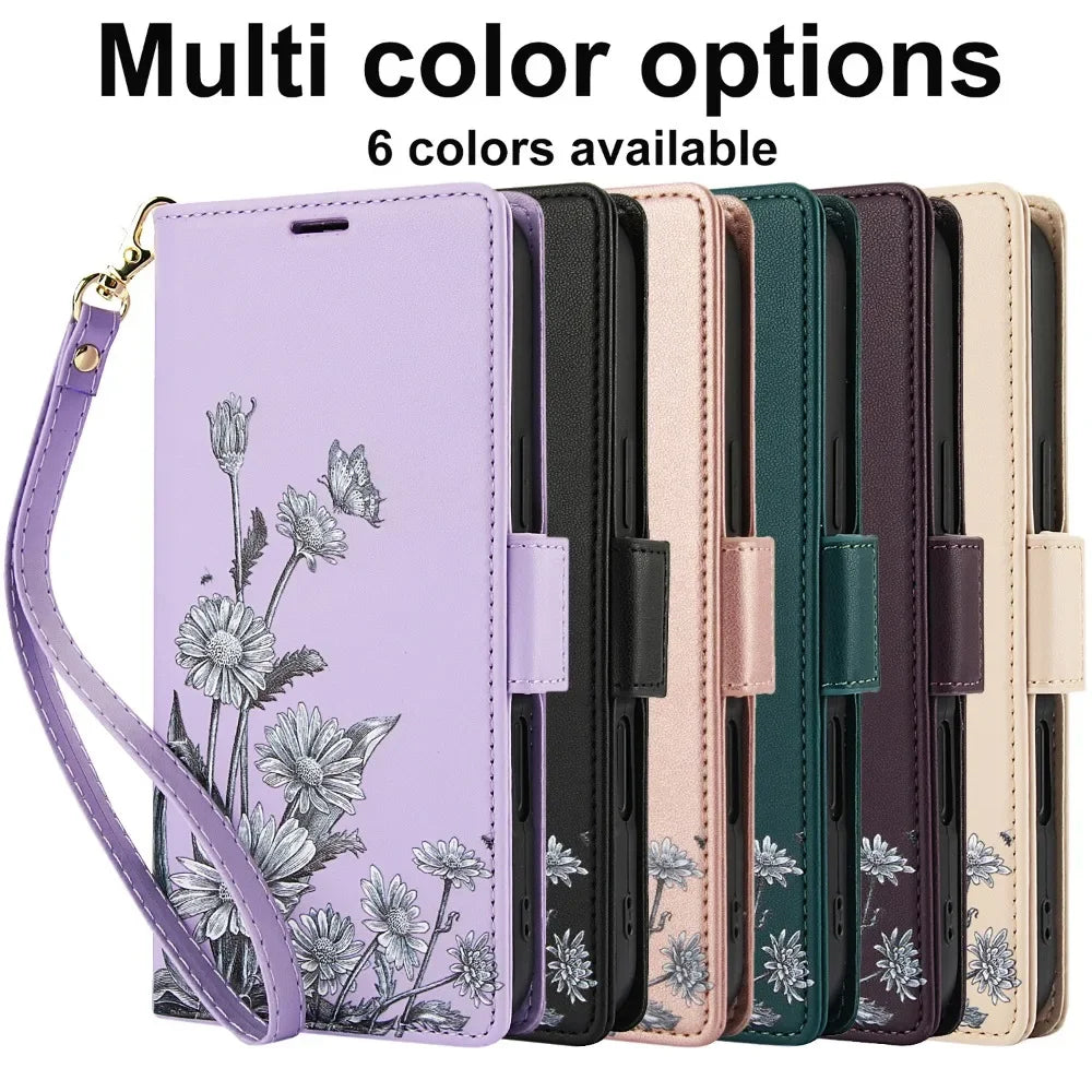 Premium Leather Flip Case with Card Slots & Wrist Strap for iPhone 16 Series