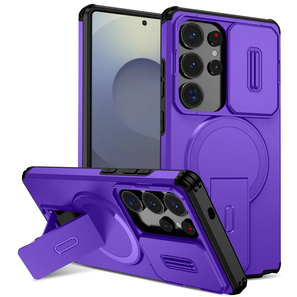 Rugged Armor Magnetic Case with Sliding Privacy Lens Shield for Samsung Galaxy S26 Series