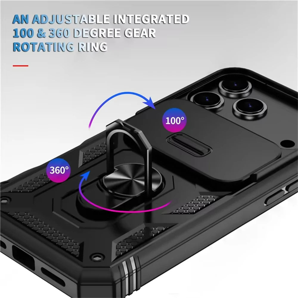 Heavy-Duty Military Armor Case with Sliding Camera Protection for iPhone 17 Series