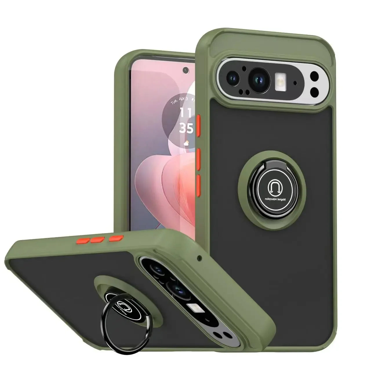 Shockproof Armor Matte Case with Built-in Ring Stand for Google Pixel 9 Series