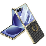Quilted Vegan Leather Foldable Case with Metal Ring Holder at Fold for Samsung Galaxy Z Flip 8
