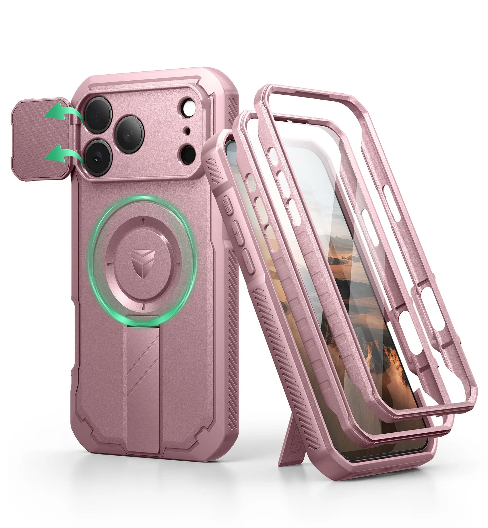 Rugged MagSafe Protective Case with Camera Shield and Adjustable Kickstand for iPhone 17 Series