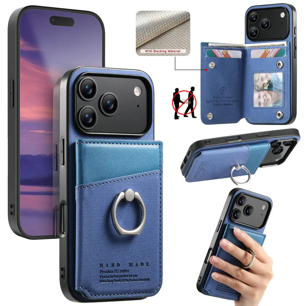 Protective Leather Wallet Case with Card Holder for iPhone 17 Series