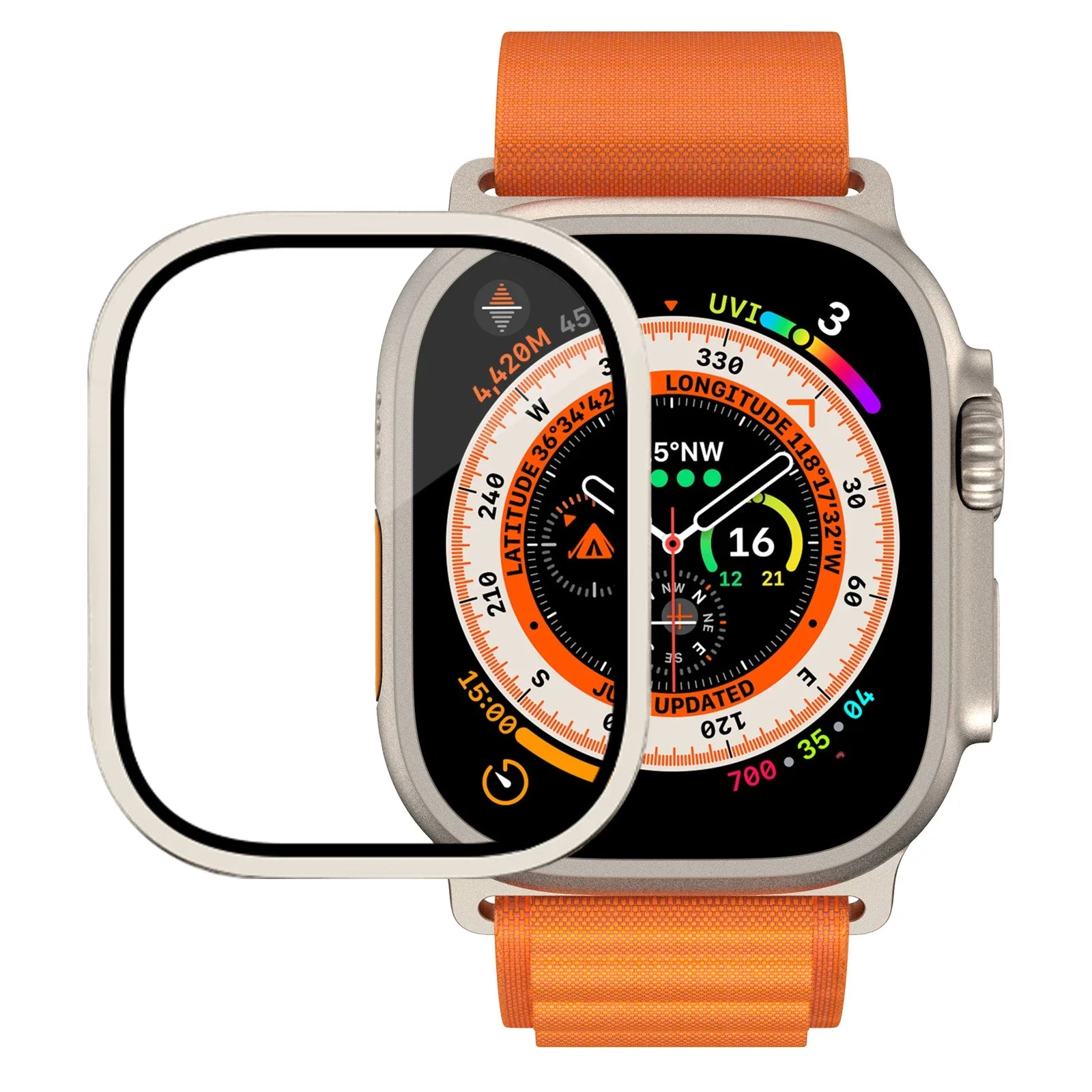 Tempered Glass Screen Protector with Metal Bumper and Aluminum Alloy Bezel for Apple Watch Ultra