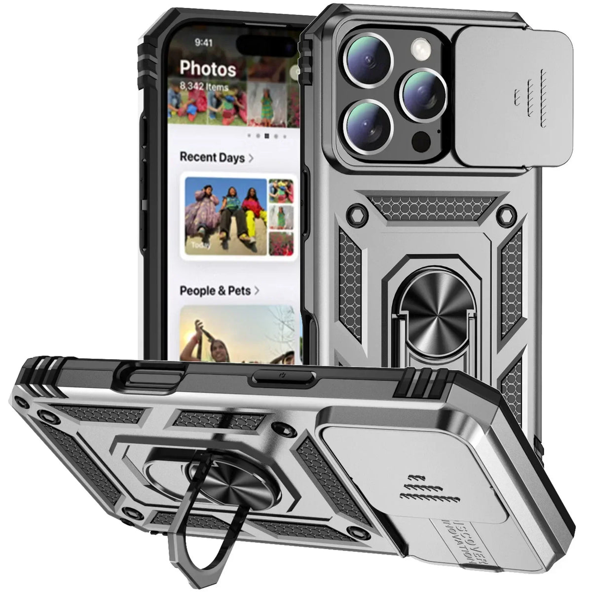 Military-Grade Armor Case with Rotating Ring Stand & Slide Camera Lens for iPhone 16 Series