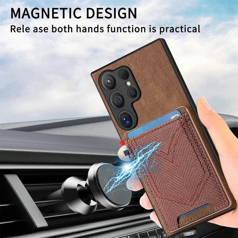 Premium Magnetic Leather Case with Card Holder for Samsung Galaxy S25 Series