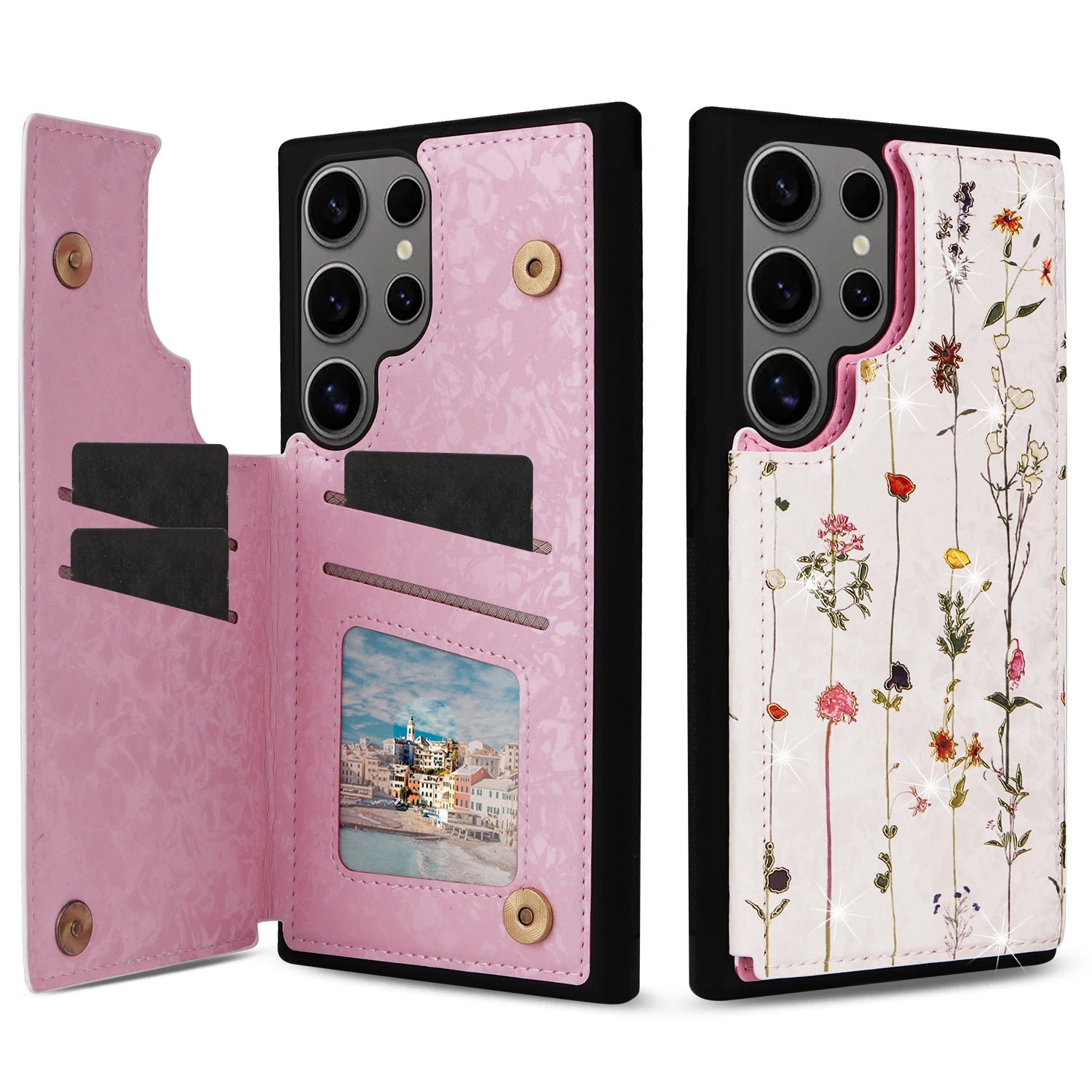 Floral Embossed Leather Wallet Case for Samsung Galaxy S25 Series