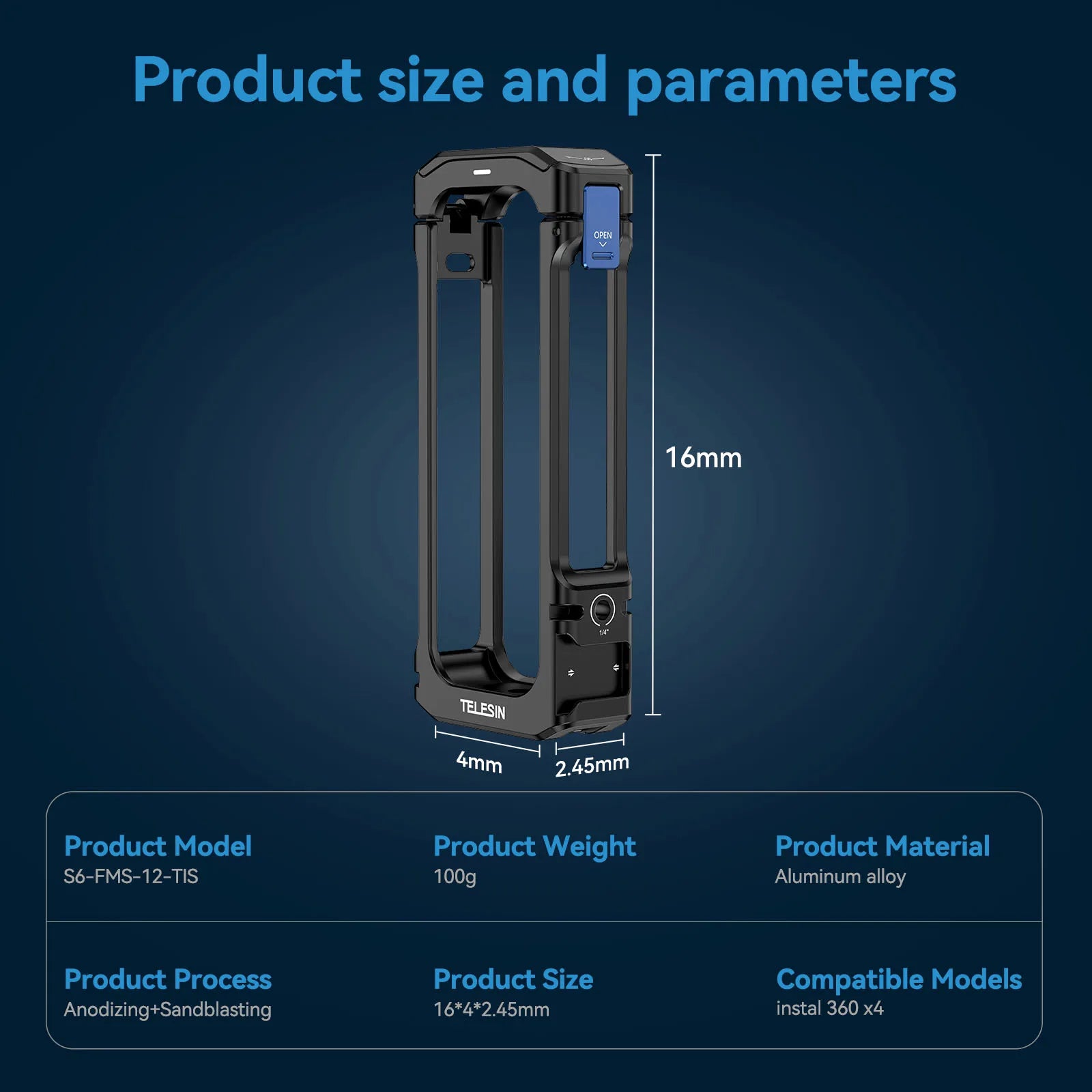 TELESIN Protective Aluminium Alloy Frame Case for Insta360 X4