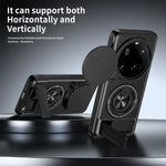 Sliding Lens Cover Armor Case with Rotating Ring Stand for Xiaomi 15 Ultra