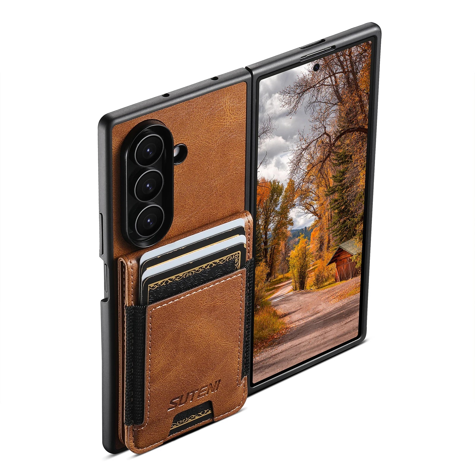 Samsung Galaxy Z Fold 7 Leather Wallet Case with Card Slot and Kickstand
