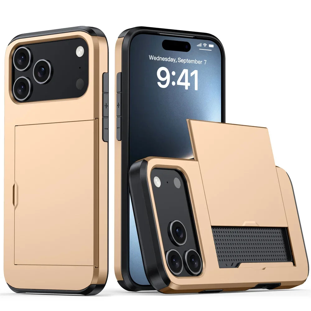 Heavy-Duty Armor Case with Built-In Card Holder for iPhone 17 Series