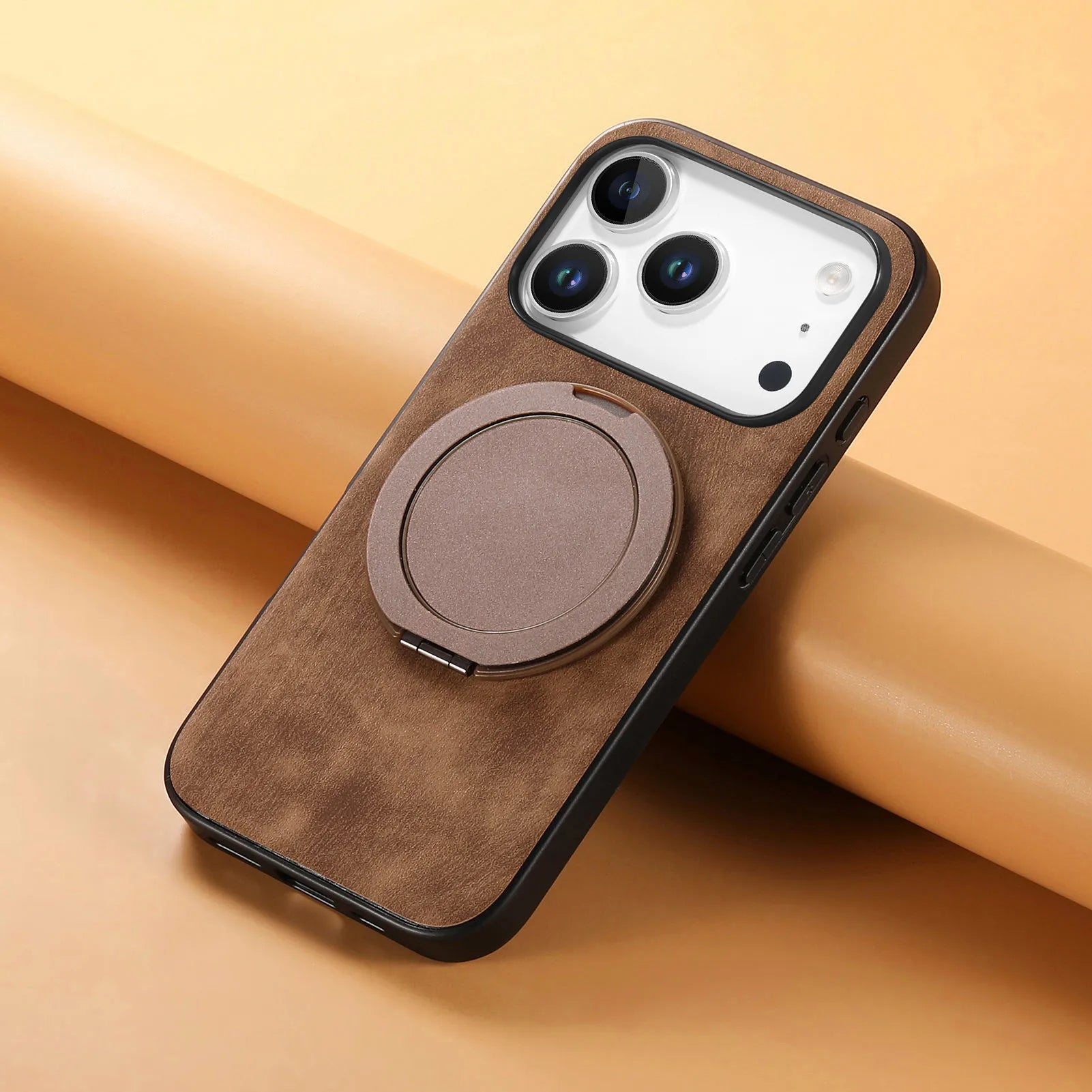 Skin-Feel Leather Case with 360° Rotating Ring for iPhone 17 Series