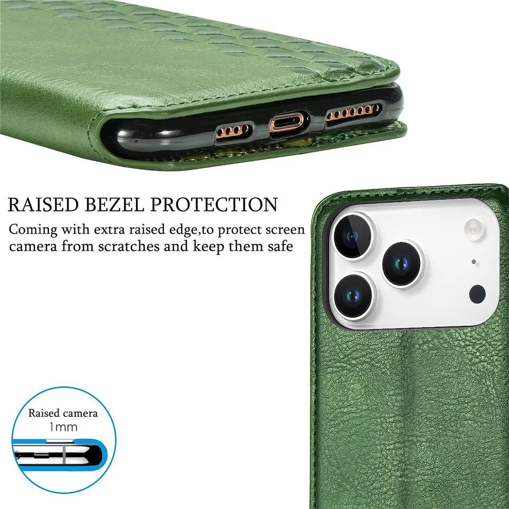 Premium Leather Flip Wallet Case for iPhone 17 Series