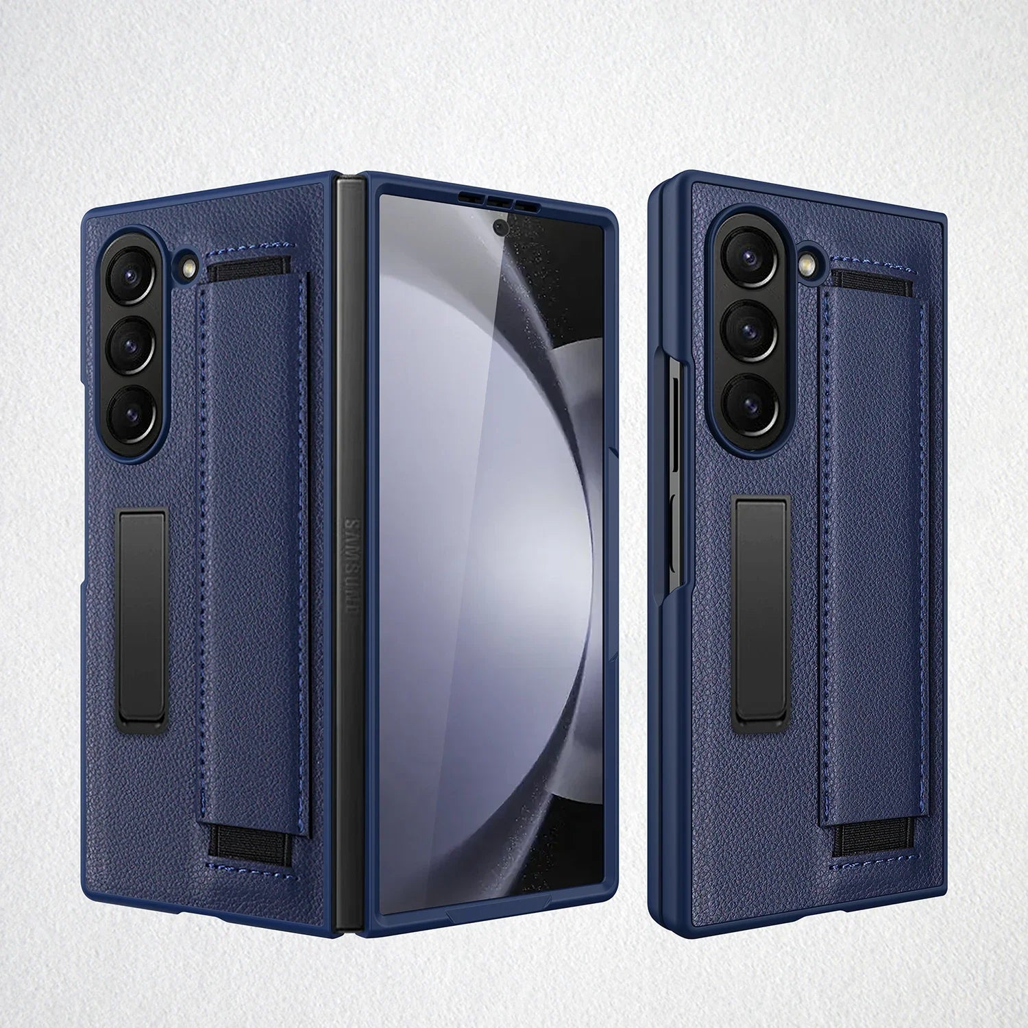 Samsung Galaxy Z Fold 6 Luxury Leather Phone Case with Wrist Strap & Tempered Glass Film