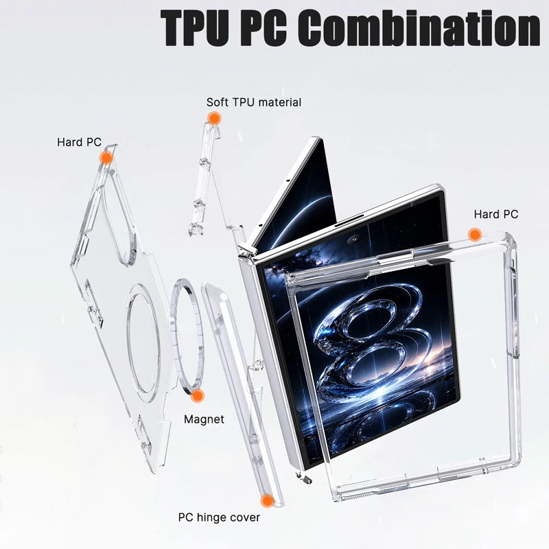 Transparent Shockproof Hinge Protection Case with Magnetic Ring Stand Compatibility for Samsung Galaxy Z Fold 8