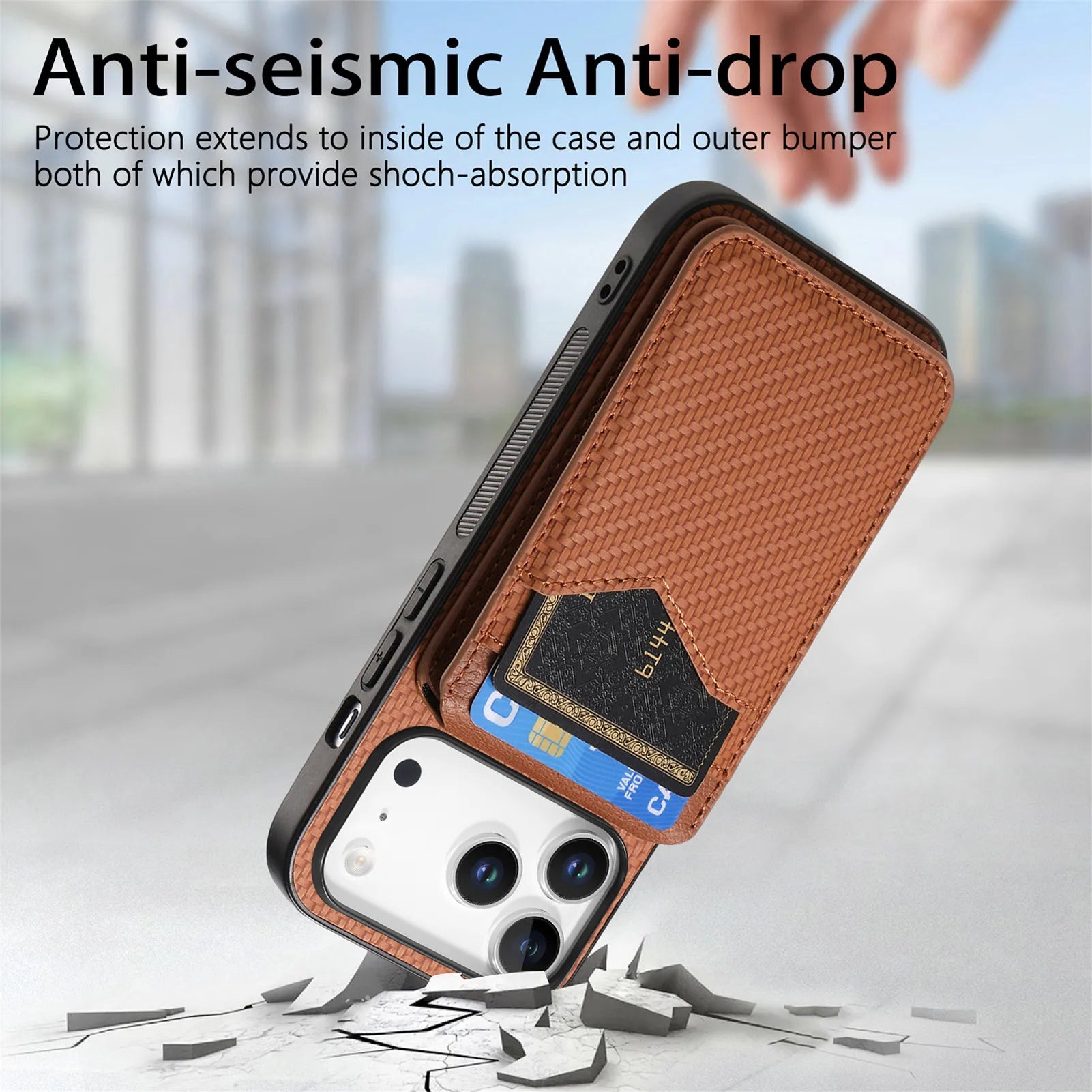 2-in-1 Detachable Carbon Fiber Pattern MagSafe Case with Flip Card Holder for iPhone 17 Series