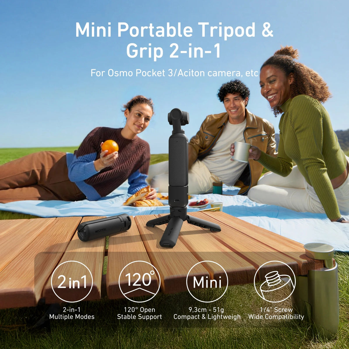 TELESIN Mini Quick Release Tripod Hand Grip