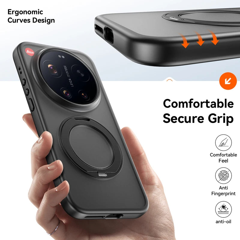Shockproof Matte Translucent Case with 360° Rotatable Metal Ring Holder for Xiaomi 17 Ultra
