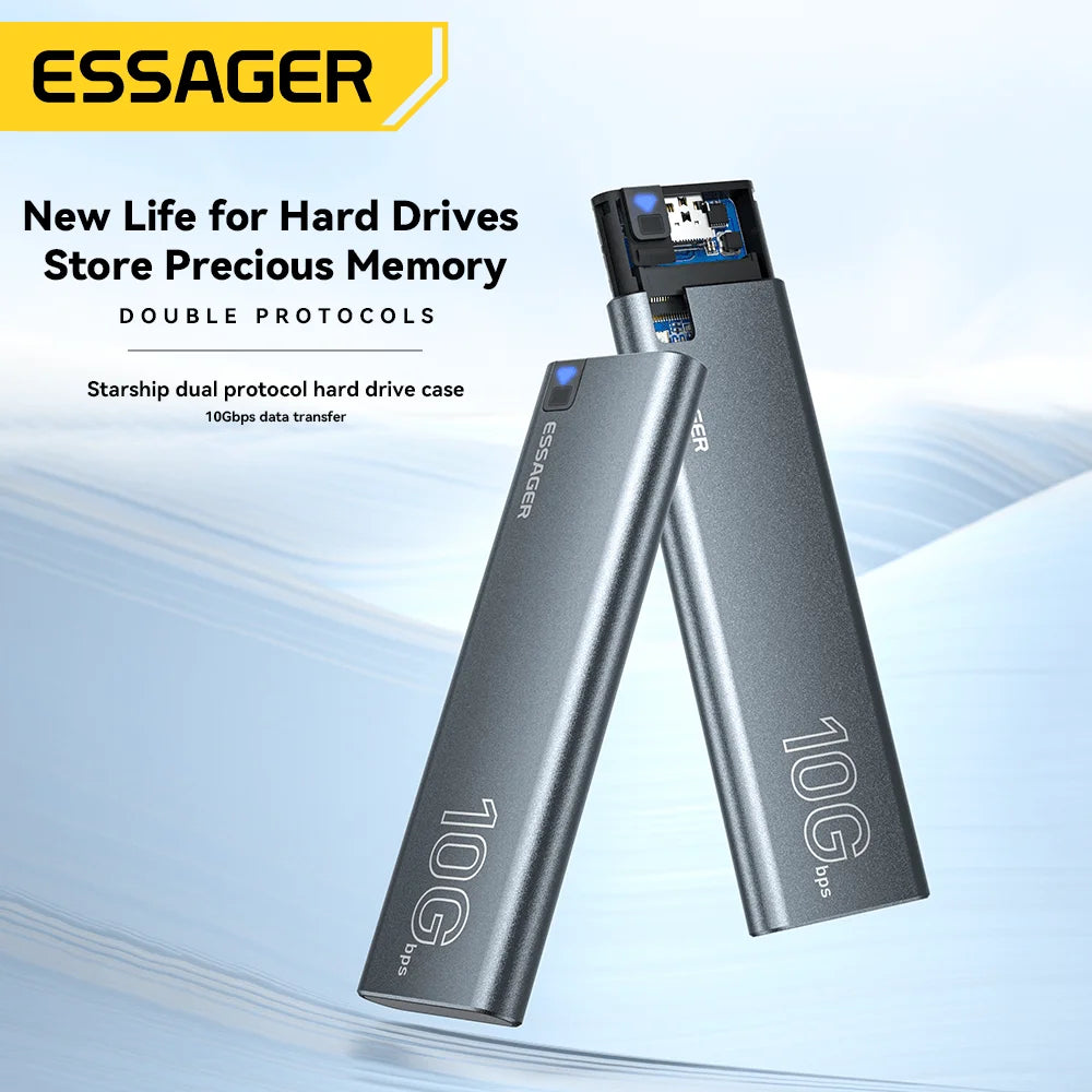 Essager USB-C 3.2 M.2 SSD Box High-Speed NVMe/SATA Portable Storage Enclosure