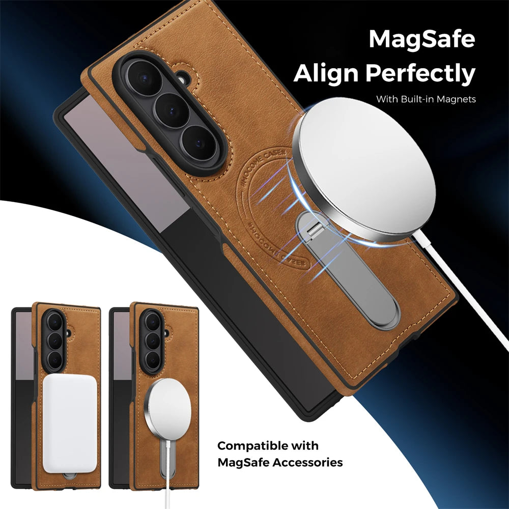Premium Vintage Leather Magnetic Stand Case for Samsung Galaxy Z Fold 7