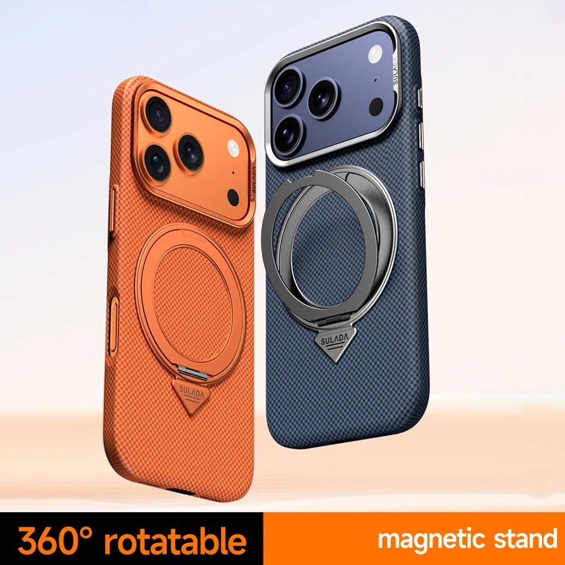 Carbon Fiber Texture MagSafe Case with 360 Rotating Kickstand for iPhone 17 Series