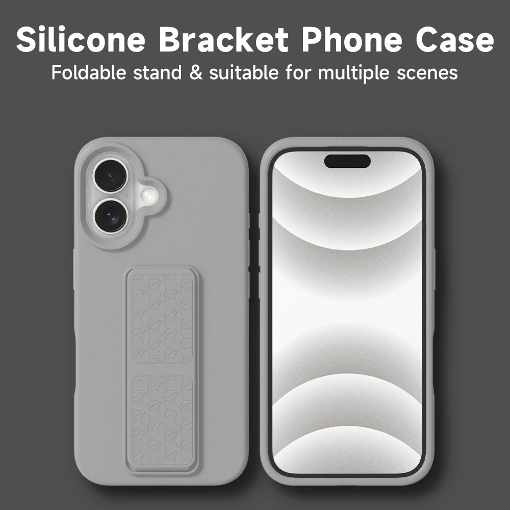 iPhone 16 Series Solid Color Bumper Case with Folding Stand Holder