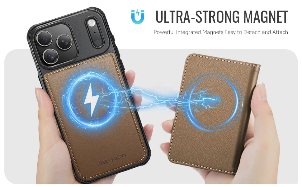 2-in-1 Detachable PU Leather MagSafe Case with Zippered RFID Card Slot for iPhone 17 Series
