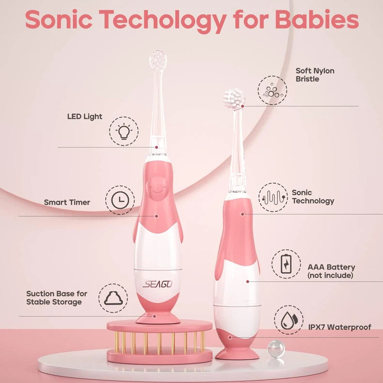 SEAGO Toddler Electric Toothbrush for Babies & 12 Replacement Heads