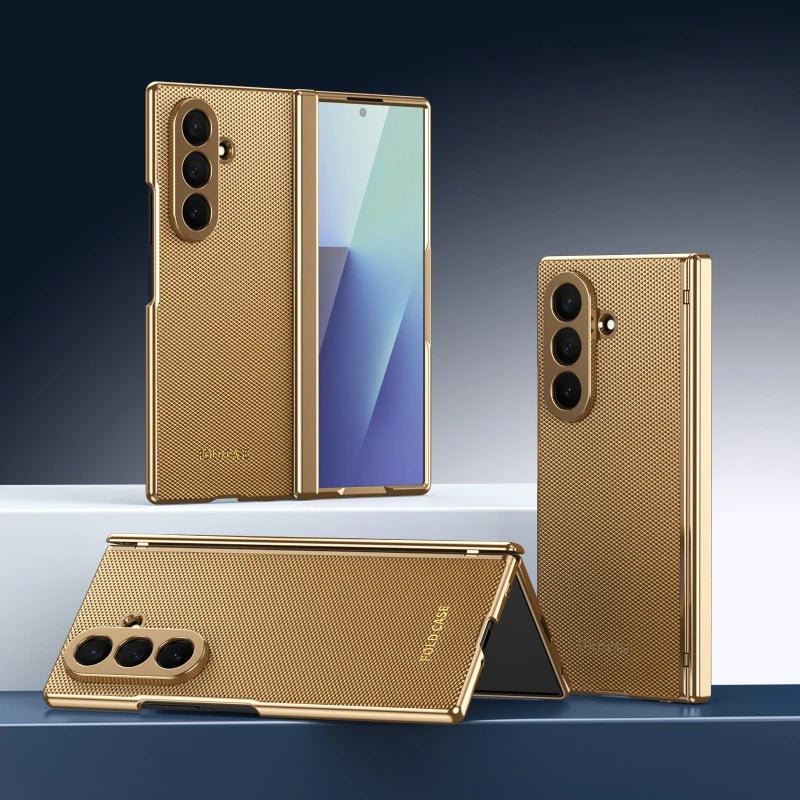 Premium Electroplated Leather Case with Built-In Screen Protector for Samsung Galaxy Z Fold 8 Ultra