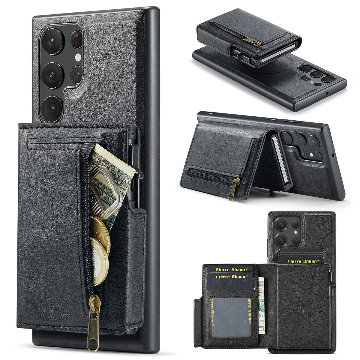 Leather Detachable Magnetic Card Holder Case with Zipper Pouch for Samsung Galaxy S26 Series