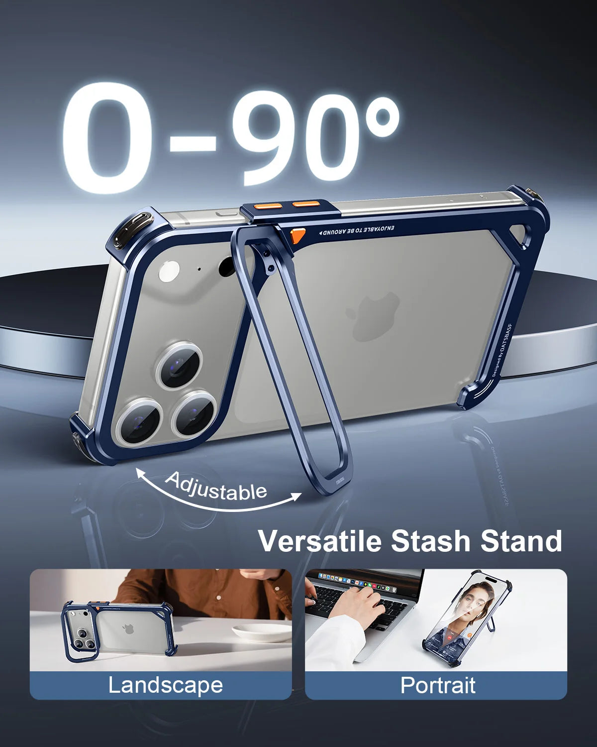 Metal Frameless Kickstand Case with 90° Adjustable Hidden Stand for iPhone 17 Series