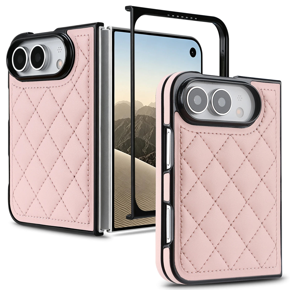 Diamond-Pattern Quilted Foldable Case with 360° Hinge for iPhone Duo