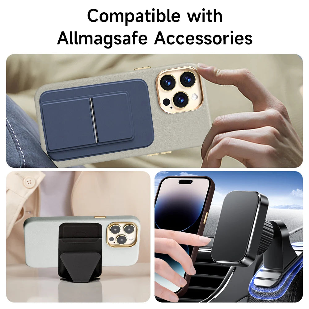 Genuine Leather MagSafe Case & Tempered Glass Protector for iPhone 14