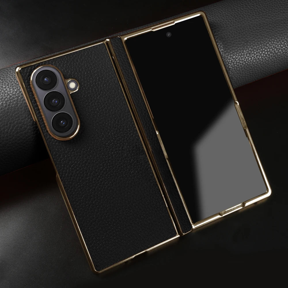 Genuine Leather Case with Raised Camera Protection Ring for Samsung Galaxy Z Fold 7