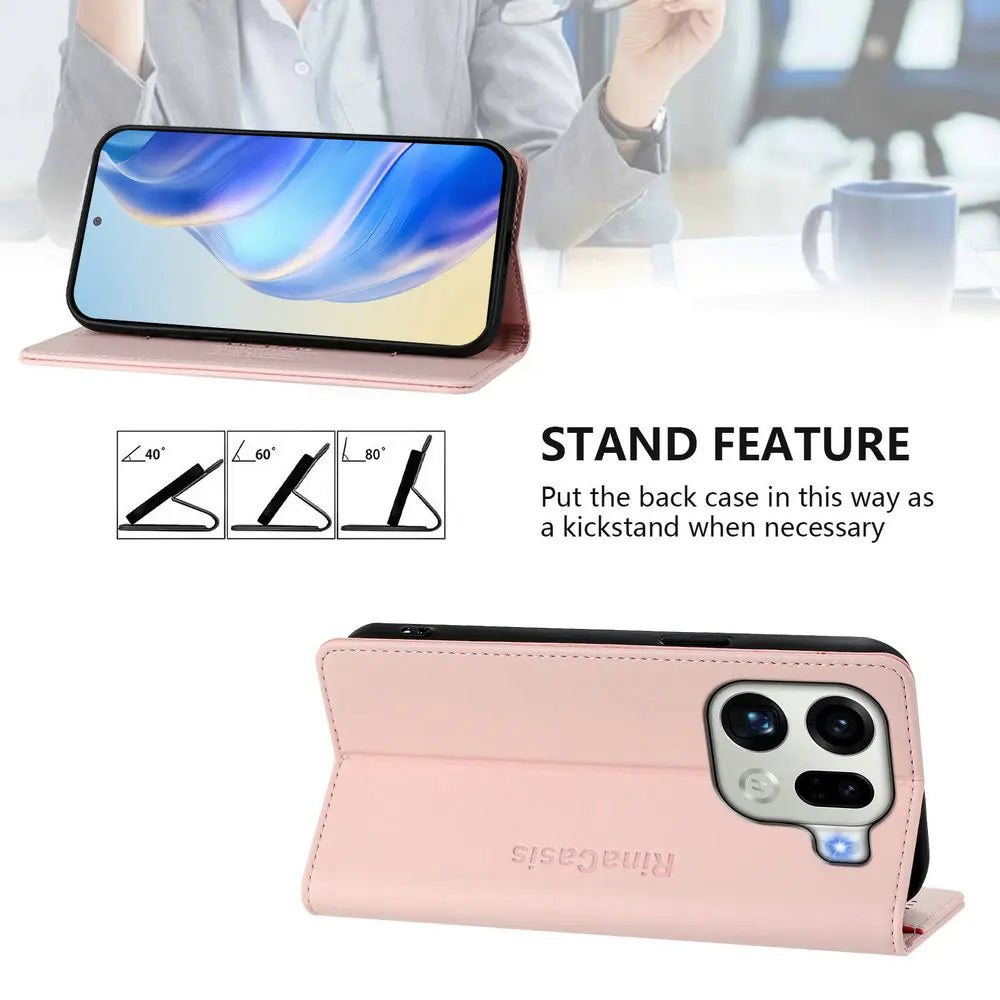 RFID-Blocking Leather Book Cover for OPPO Find X9 / X9 Pro