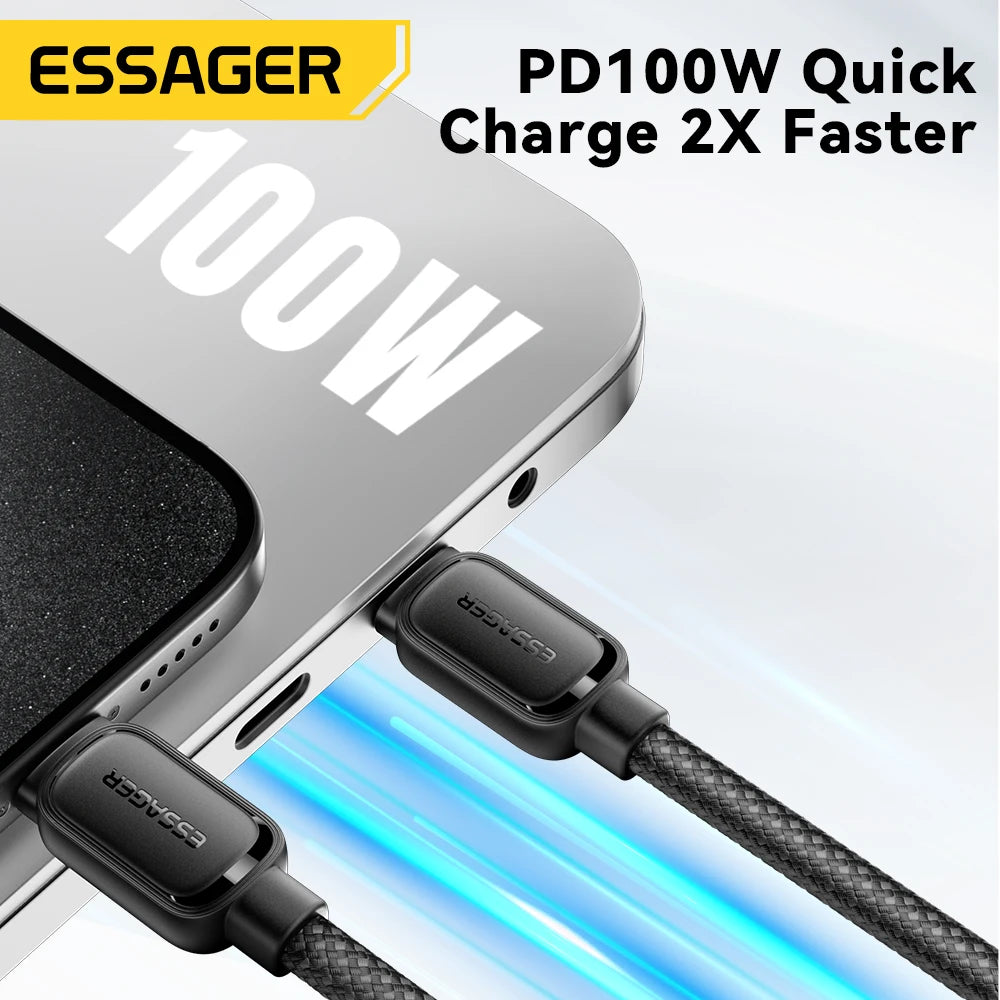 Essager 100W USB-C PD Magnetic Charging Cable With Anti-Winding Cord