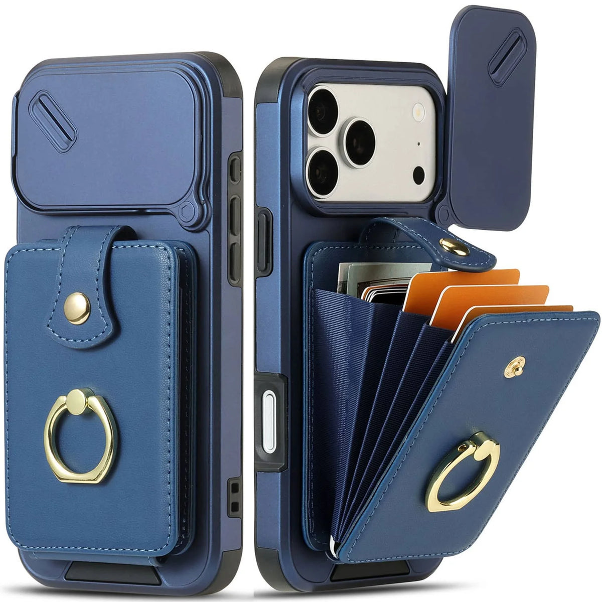 4-Card Wallet Case with Sliding Camera Cover and Ring Stand for iPhone 17 Series