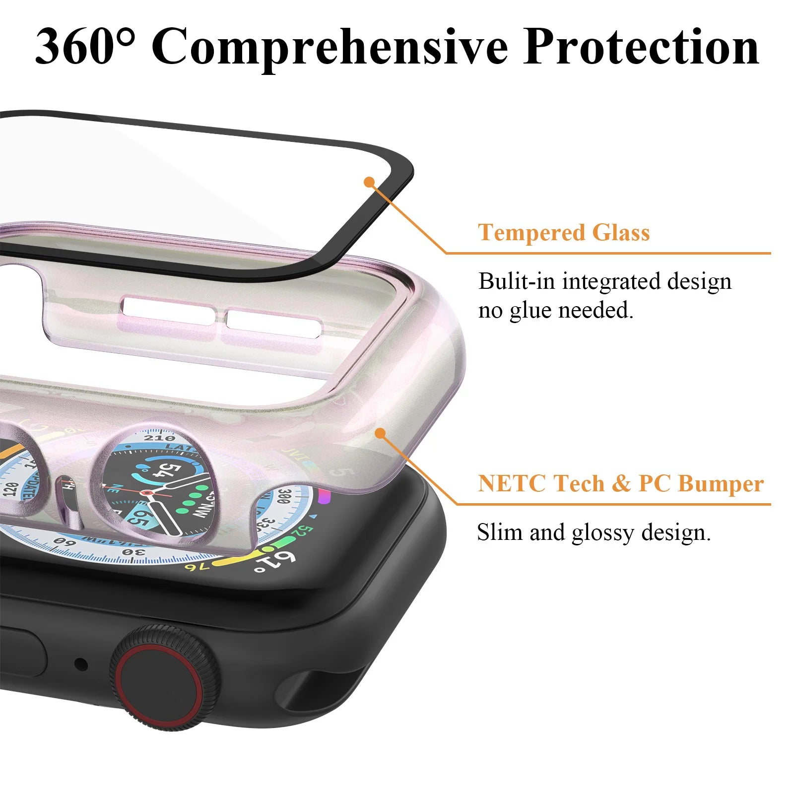 PC Colorful Watch Case with Tempered Glass for Apple Watch