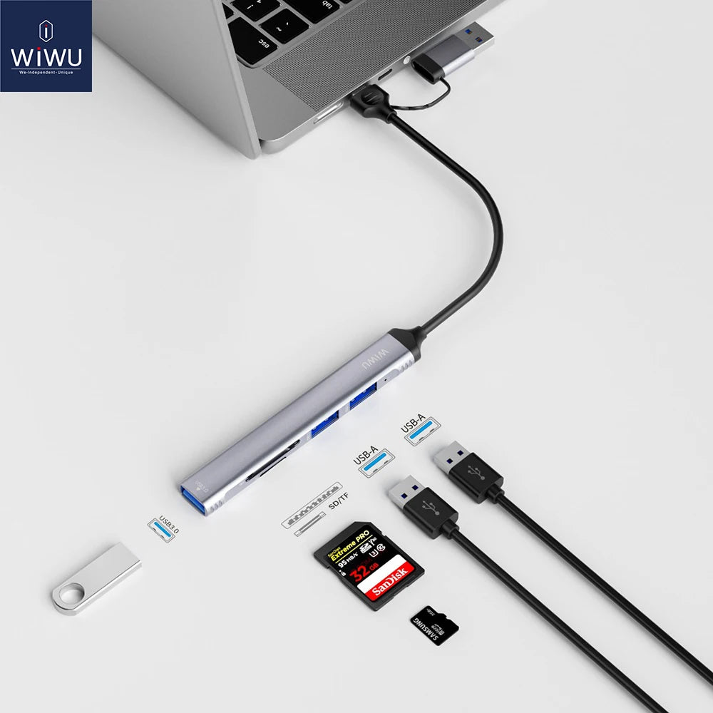 WiWU HB003 5-in-1 USB-C Hub with SD/TF Card Slot
